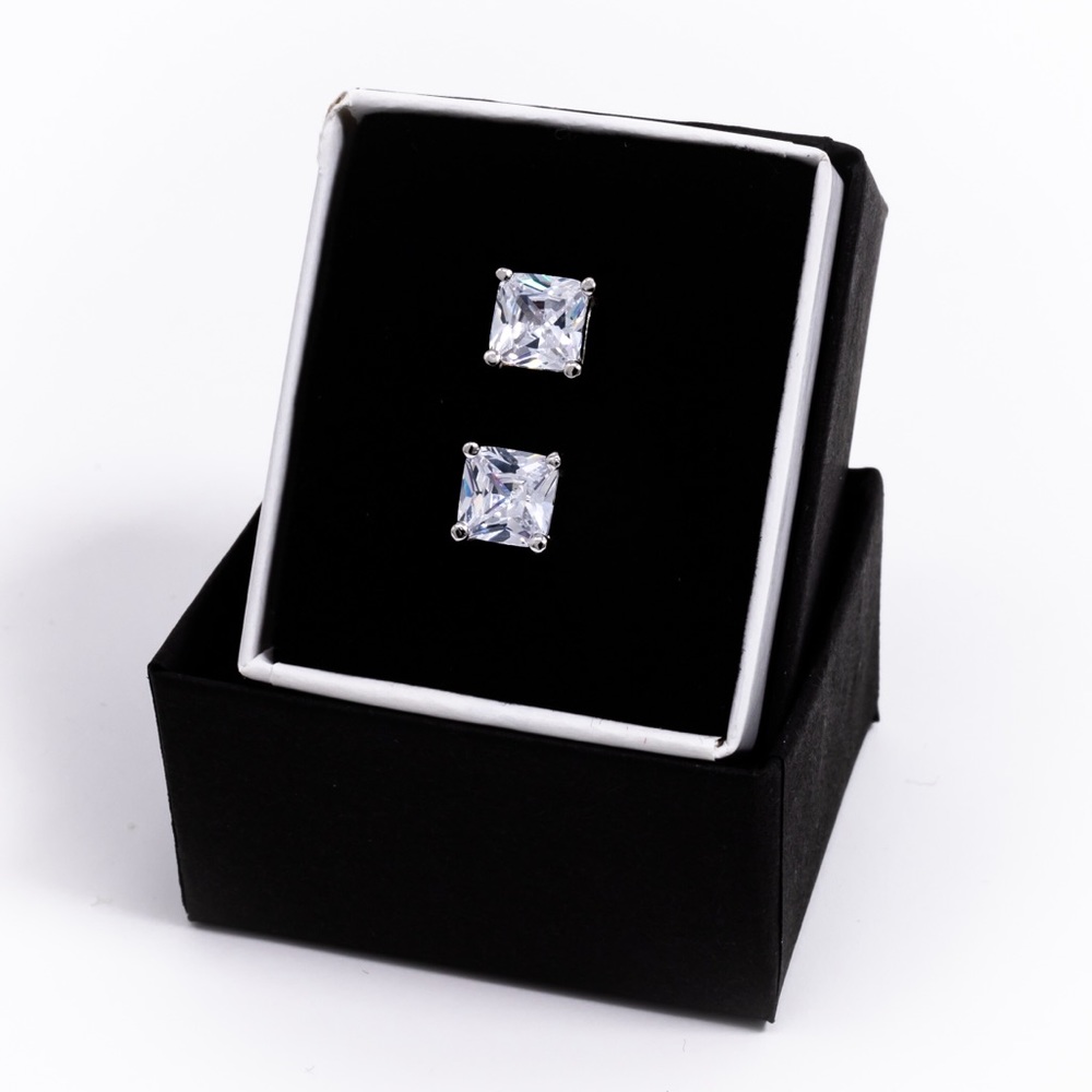 925 Silver Square Cut CZ Diamond Earrings